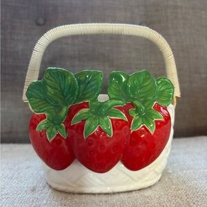 VTG 1960s Rosenthal Netter Red Strawberry Ceramic Basket Bowl Handle Retro Japan